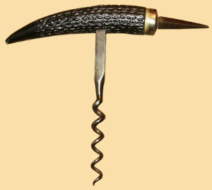 Corkscrew with spike and synthetic horn handle